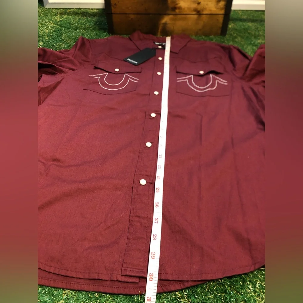 True Religion Western Embroidery Mens L/S Snap Button Down Shirt Zinfandel